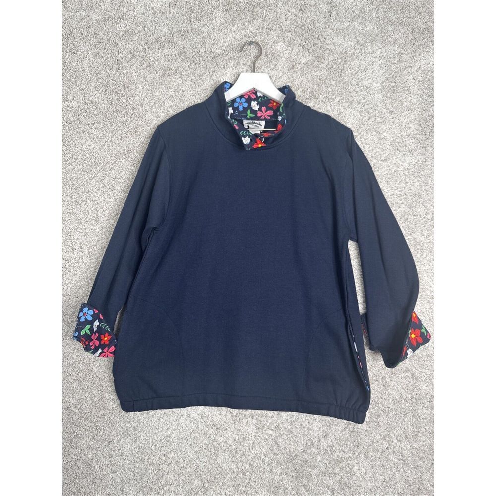 Metropolitan Women's Navy Blue/Floral Pullover Sweatshirt‎ Lined M